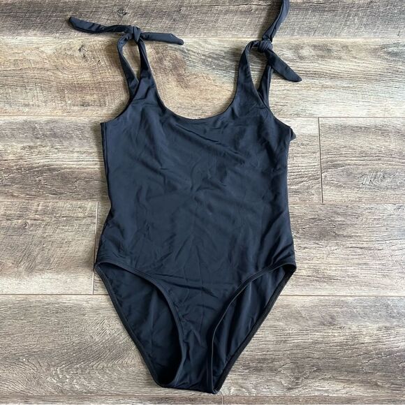 Beth Richards COCO Black One Piece Swimsuit Size Large Tie Shoulder U Back Swim - Picture 11 of 13
